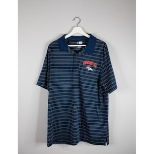 NFL Team Apparel Denver Broncos Polo Mens XL Blue Excellent Striped Short Sleeve